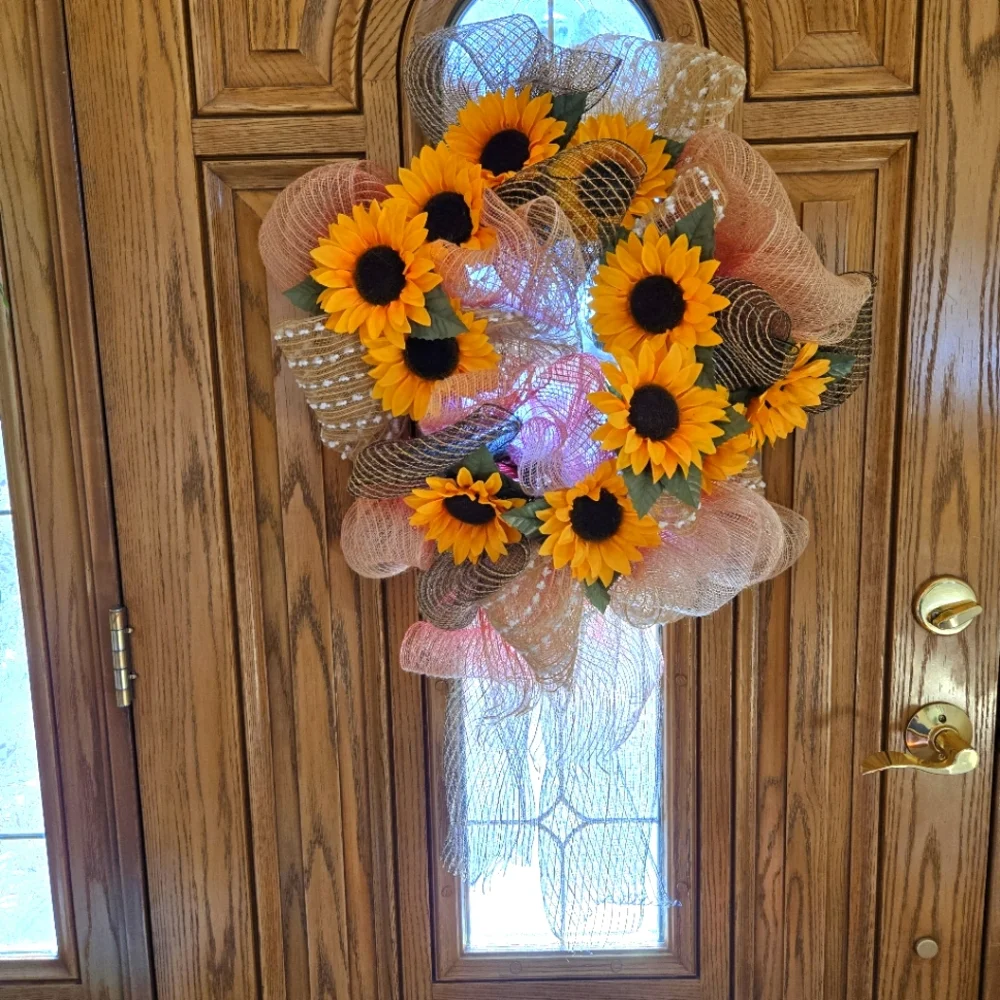 Handcrafted Spring, Summer, Everyday Sunflower Wreath, Shades of Burlap, 21